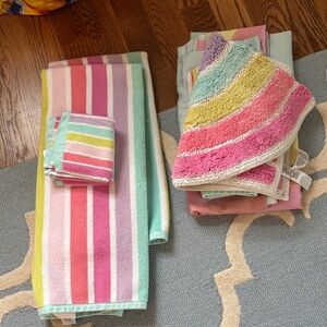 Pottery Barn kids Colorful Striped Towel Set - unicorns